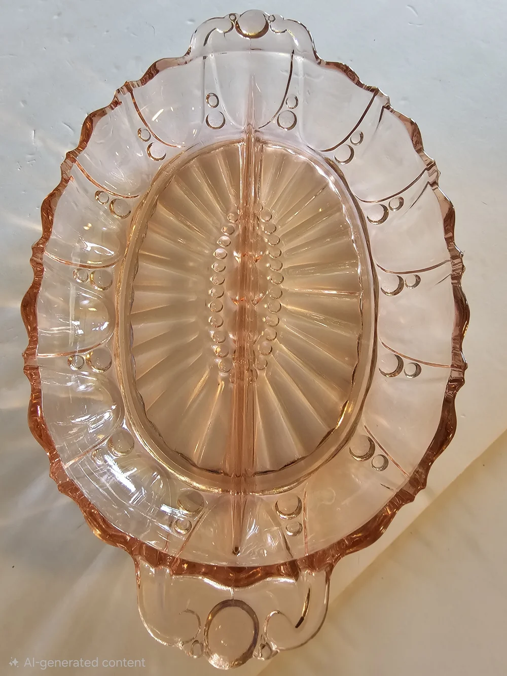 Vintage 1930's Anchor Hocking Relish Dish Depression Glass "Oyster & Pearl" - Picture 8 of 9
